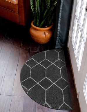 Dark Gray 2' 7 x 4' 1 Trellis Frieze Hearth Half-Round Semicircle Area Rug Geometric Modern Unique Stain Resistant Easy Clean Carpet for Living, Dining, Bedrooms, Office for Sale at Rug Engine