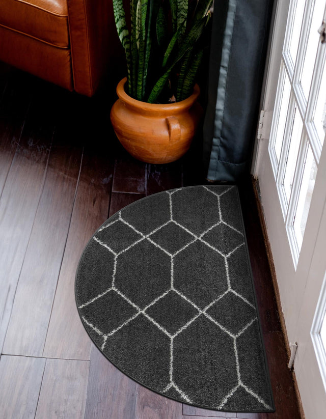 Dark Gray 2' 7 x 4' 1 Trellis Frieze Hearth Half-Round Semicircle Area Rug Geometric Modern Unique Stain Resistant Easy Clean Carpet for Living, Dining, Bedrooms, Office for Sale at Rug Engine