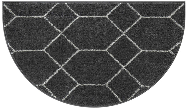 Dark Gray 2' 7 x 4' 1 Trellis Frieze Hearth Half-Round Semicircle Area Rug Geometric Modern Unique Stain Resistant Easy Clean Carpet for Living, Dining, Bedrooms, Office for Sale at Rug Engine