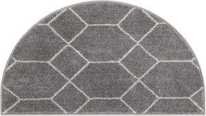 Light Gray 2' 2 x 3' 7 Trellis Frieze Hearth Half-Round Semicircle Area Rug Geometric Modern Unique Stain Resistant Easy Clean Carpet for Living, Dining, Bedrooms, Office for Sale at Rug Engine