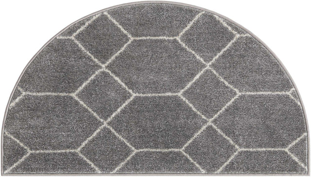 Light Gray 2' 2 x 3' 7 Trellis Frieze Hearth Half-Round Semicircle Area Rug Geometric Modern Unique Stain Resistant Easy Clean Carpet for Living, Dining, Bedrooms, Office for Sale at Rug Engine