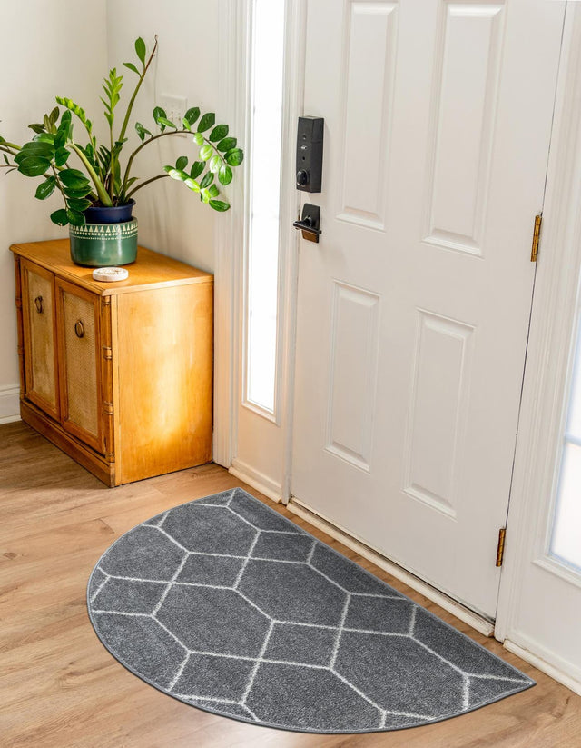 Light Gray 2' 7 x 4' 1 Trellis Frieze Hearth Half-Round Semicircle Area Rug Geometric Modern Unique Stain Resistant Easy Clean Carpet for Living, Dining, Bedrooms, Office for Sale at Rug Engine