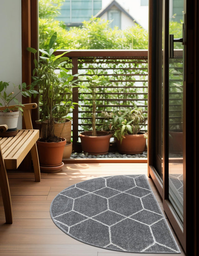 Light Gray 3' 1 x 6' 1 Trellis Frieze Hearth Half-Round Semicircle Area Rug Geometric Modern Unique Stain Resistant Easy Clean Carpet for Living, Dining, Bedrooms, Office for Sale at Rug Engine