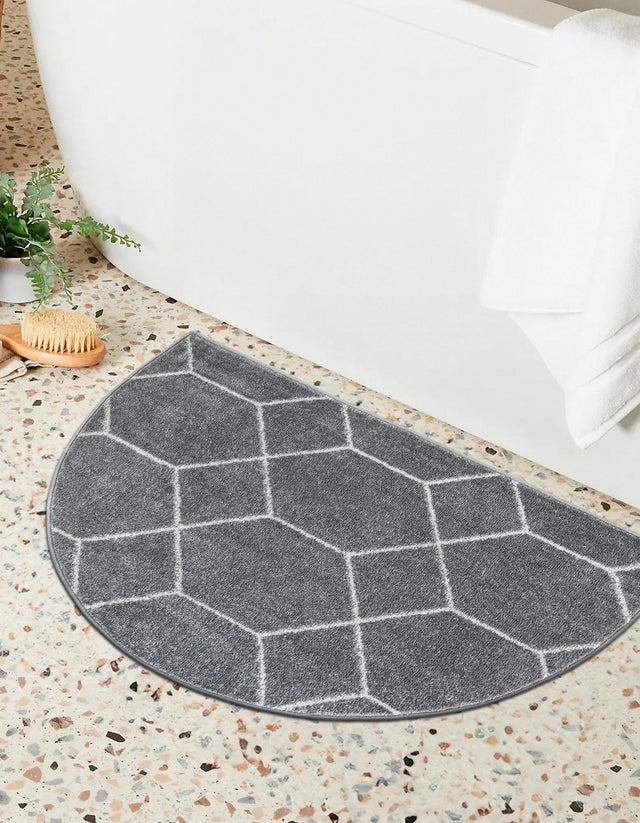 Light Gray 2' 7 x 4' 1 Trellis Frieze Hearth Half-Round Semicircle Area Rug Geometric Modern Unique Stain Resistant Easy Clean Carpet for Living, Dining, Bedrooms, Office for Sale at Rug Engine