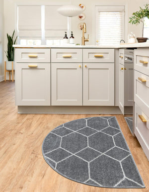 Light Gray 2' 7 x 4' 1 Trellis Frieze Hearth Half-Round Semicircle Area Rug Geometric Modern Unique Stain Resistant Easy Clean Carpet for Living, Dining, Bedrooms, Office for Sale at Rug Engine