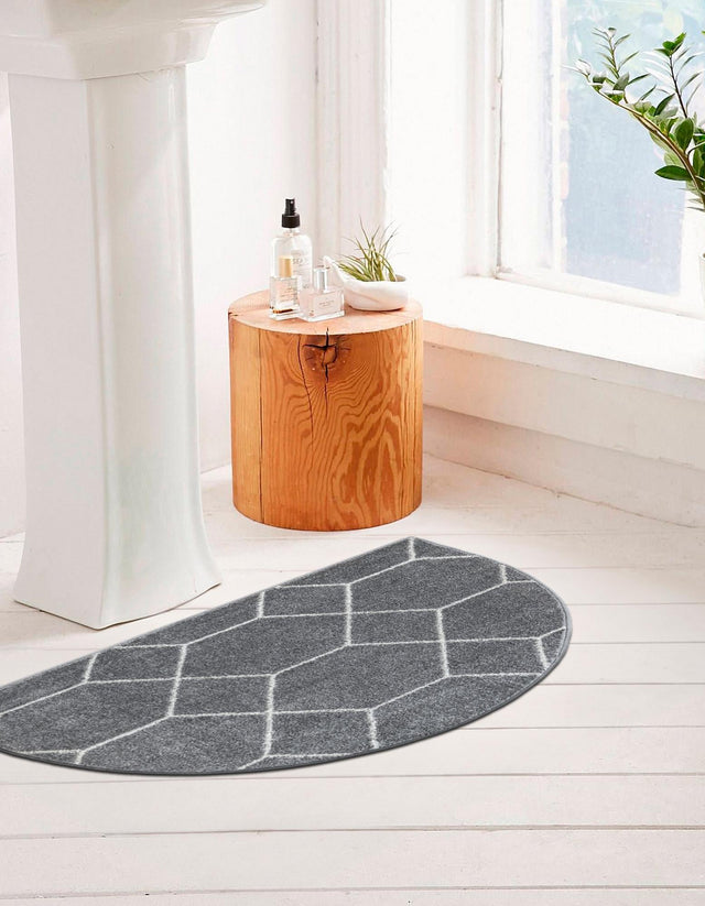 Light Gray 2' 7 x 4' 1 Trellis Frieze Hearth Half-Round Semicircle Area Rug Geometric Modern Unique Stain Resistant Easy Clean Carpet for Living, Dining, Bedrooms, Office for Sale at Rug Engine