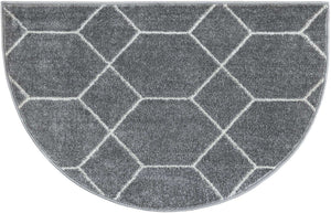 Light Gray 2' 7 x 4' 1 Trellis Frieze Hearth Half-Round Semicircle Area Rug Geometric Modern Unique Stain Resistant Easy Clean Carpet for Living, Dining, Bedrooms, Office for Sale at Rug Engine