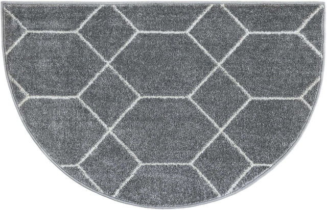 Light Gray 2' 7 x 4' 1 Trellis Frieze Hearth Half-Round Semicircle Area Rug Geometric Modern Unique Stain Resistant Easy Clean Carpet for Living, Dining, Bedrooms, Office for Sale at Rug Engine