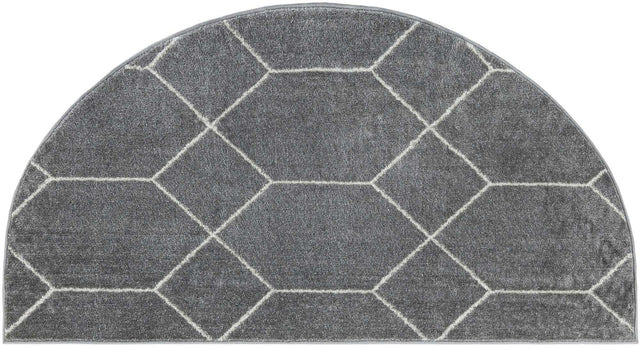 Light Gray 3' 1 x 6' 1 Trellis Frieze Hearth Half-Round Semicircle Area Rug Geometric Modern Unique Stain Resistant Easy Clean Carpet for Living, Dining, Bedrooms, Office for Sale at Rug Engine