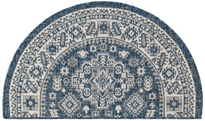 Blue 2' 2 x 3' 7 Outdoor Aztec Hearth Half-Round Semicircle Area Rug Weather Resistant for Patio, Deck, Terrace, Balcony, Porch 100% Polypropylene Traditional Carpet Mat for Sale at Rug Engine