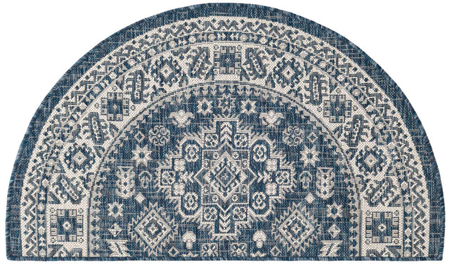 Blue 2' 2 x 3' 7 Outdoor Aztec Hearth Half-Round Semicircle Area Rug Weather Resistant for Patio, Deck, Terrace, Balcony, Porch 100% Polypropylene Traditional Carpet Mat for Sale at Rug Engine