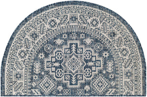 Blue 2' 7 x 4' 1 Outdoor Aztec Hearth Half-Round Semicircle Area Rug Weather Resistant for Patio, Deck, Terrace, Balcony, Porch 100% Polypropylene Traditional Carpet Mat for Sale at Rug Engine