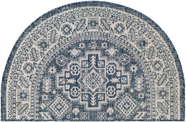 Blue 2' 7 x 4' 1 Outdoor Aztec Hearth Half-Round Semicircle Area Rug Weather Resistant for Patio, Deck, Terrace, Balcony, Porch 100% Polypropylene Traditional Carpet Mat for Sale at Rug Engine