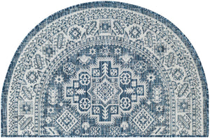 Blue 3' 1 x 6' 1 Outdoor Aztec Hearth Half-Round Semicircle Area Rug Weather Resistant for Patio, Deck, Terrace, Balcony, Porch 100% Polypropylene Traditional Carpet Mat for Sale at Rug Engine