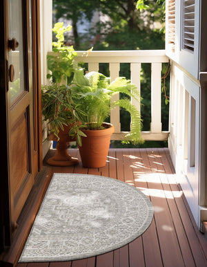 Light Gray 3' 1 x 6' 1 Outdoor Aztec Hearth Half-Round Semicircle Area Rug Weather Resistant for Patio, Deck, Terrace, Balcony, Porch 100% Polypropylene Traditional Carpet Mat for Sale at Rug Engine