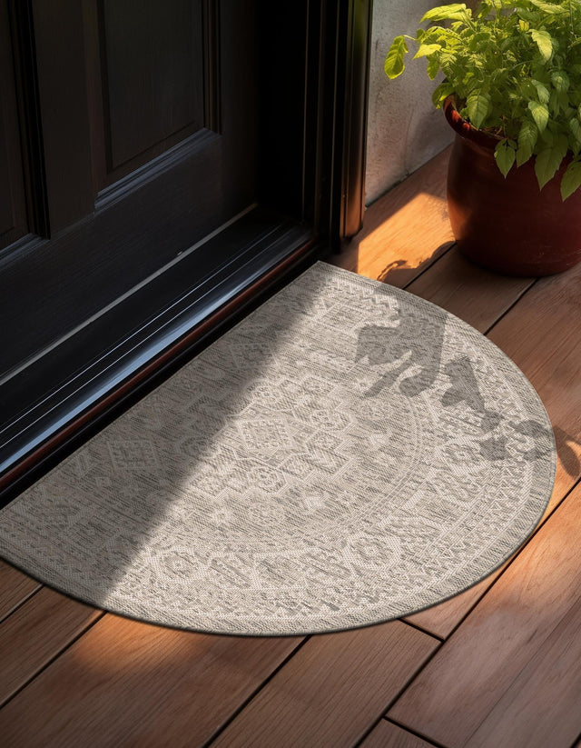 Light Gray 2' 7 x 4' 1 Outdoor Aztec Hearth Half-Round Semicircle Area Rug Weather Resistant for Patio, Deck, Terrace, Balcony, Porch 100% Polypropylene Traditional Carpet Mat for Sale at Rug Engine