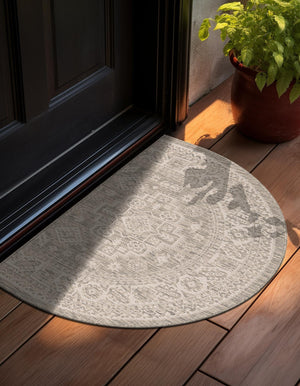 Light Gray 3' 1 x 6' 1 Outdoor Aztec Hearth Half-Round Semicircle Area Rug Weather Resistant for Patio, Deck, Terrace, Balcony, Porch 100% Polypropylene Traditional Carpet Mat for Sale at Rug Engine