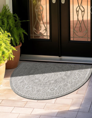 Light Gray 2' 7 x 4' 1 Outdoor Aztec Hearth Half-Round Semicircle Area Rug Weather Resistant for Patio, Deck, Terrace, Balcony, Porch 100% Polypropylene Traditional Carpet Mat for Sale at Rug Engine