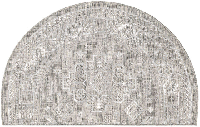 Light Gray 2' 7 x 4' 1 Outdoor Aztec Hearth Half-Round Semicircle Area Rug Weather Resistant for Patio, Deck, Terrace, Balcony, Porch 100% Polypropylene Traditional Carpet Mat for Sale at Rug Engine