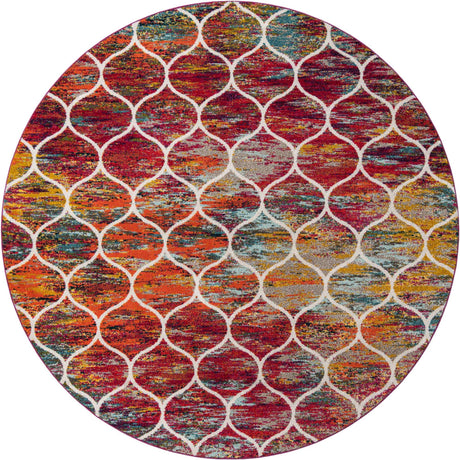 Multicolor 10' x 10' Trellis Frieze Round Area Rug Geometric Modern Unique Stain Resistant Easy Clean Carpet for Living, Dining, Bedrooms, Office for Sale at Rug Engine