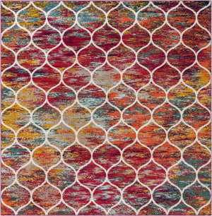 Multicolor 10' x 10' Trellis Frieze Square Area Rug Geometric Modern Unique Stain Resistant Easy Clean Carpet for Living, Dining, Bedrooms, Office for Sale at Rug Engine