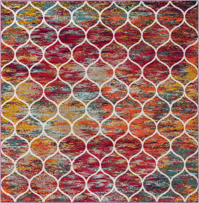 Multicolor 10' x 10' Trellis Frieze Square Area Rug Geometric Modern Unique Stain Resistant Easy Clean Carpet for Living, Dining, Bedrooms, Office for Sale at Rug Engine