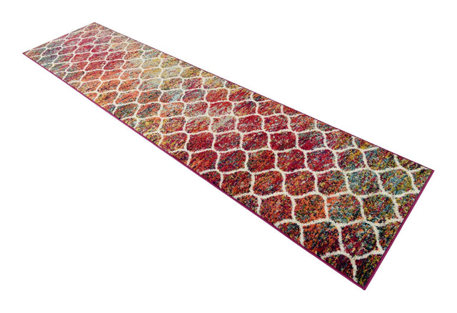 Multicolor 2' 7 x 11' Trellis Frieze Runner Area Rug Geometric Modern Unique Stain Resistant Easy Clean Carpet for Living, Dining, Bedrooms, Office for Sale at Rug Engine