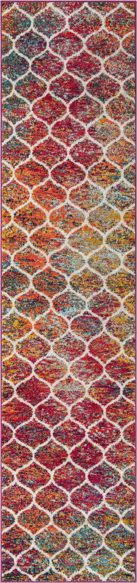 Multicolor 2' 7 x 11' Trellis Frieze Runner Area Rug Geometric Modern Unique Stain Resistant Easy Clean Carpet for Living, Dining, Bedrooms, Office for Sale at Rug Engine