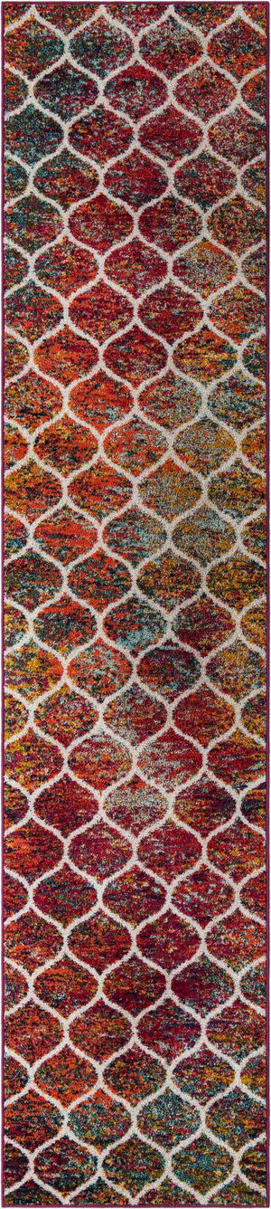 Multicolor 2' 7 x 12' Trellis Frieze Runner Area Rug Geometric Modern Unique Stain Resistant Easy Clean Carpet for Living, Dining, Bedrooms, Office for Sale at Rug Engine