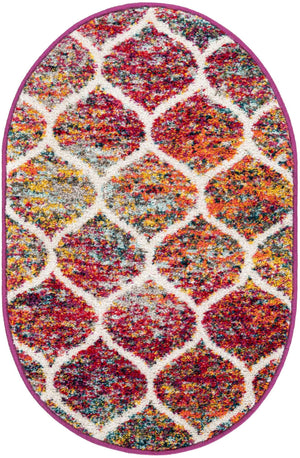 Multicolor 2' x 3' 1 Trellis Frieze Oval Area Rug Geometric Modern Unique Stain Resistant Easy Clean Carpet for Living, Dining, Bedrooms, Office for Sale at Rug Engine