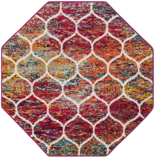 Multicolor 4' 1 x 4' 1 Trellis Frieze Octagon Area Rug Geometric Modern Unique Stain Resistant Easy Clean Carpet for Living, Dining, Bedrooms, Office for Sale at Rug Engine