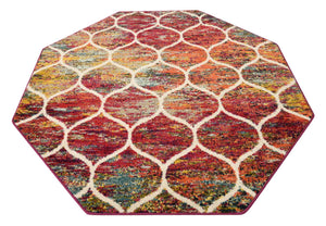 Multicolor 6' 1 x 6' 1 Trellis Frieze Octagon Area Rug Geometric Modern Unique Stain Resistant Easy Clean Carpet for Living, Dining, Bedrooms, Office for Sale at Rug Engine