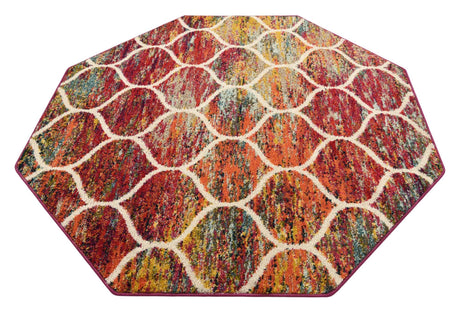Multicolor 6' 1 x 6' 1 Trellis Frieze Octagon Area Rug Geometric Modern Unique Stain Resistant Easy Clean Carpet for Living, Dining, Bedrooms, Office for Sale at Rug Engine