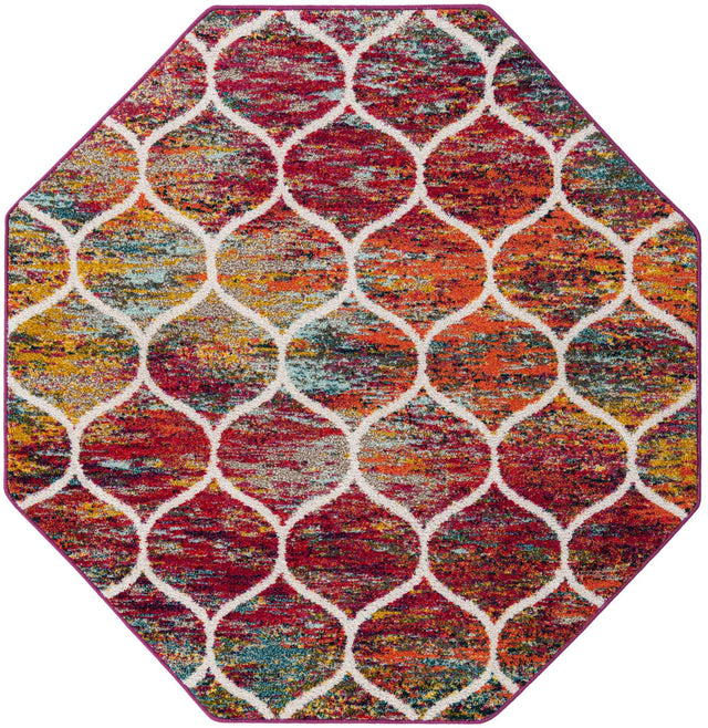 Multicolor 6' 1 x 6' 1 Trellis Frieze Octagon Area Rug Geometric Modern Unique Stain Resistant Easy Clean Carpet for Living, Dining, Bedrooms, Office for Sale at Rug Engine