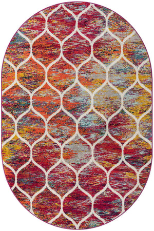 Multicolor 6' 1 x 9' Trellis Frieze Oval Area Rug Geometric Modern Unique Stain Resistant Easy Clean Carpet for Living, Dining, Bedrooms, Office for Sale at Rug Engine