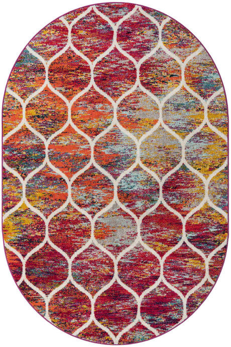 Multicolor 6' 1 x 9' Trellis Frieze Oval Area Rug Geometric Modern Unique Stain Resistant Easy Clean Carpet for Living, Dining, Bedrooms, Office for Sale at Rug Engine