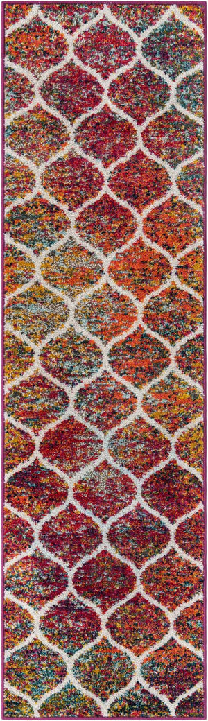 Multicolor 2' x 7' 1 Trellis Frieze Runner Area Rug Geometric Modern Unique Stain Resistant Easy Clean Carpet for Living, Dining, Bedrooms, Office for Sale at Rug Engine
