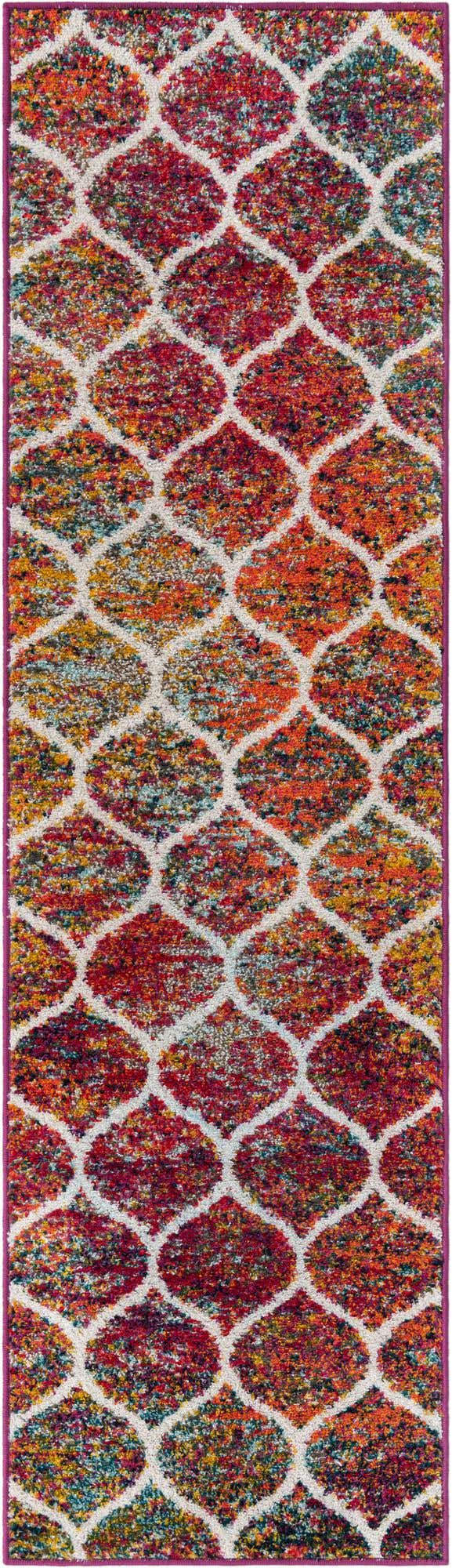 Multicolor 2' x 7' 1 Trellis Frieze Runner Area Rug Geometric Modern Unique Stain Resistant Easy Clean Carpet for Living, Dining, Bedrooms, Office for Sale at Rug Engine