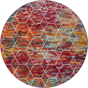 Multicolor 10' x 10' Trellis Frieze Round Area Rug Geometric Modern Unique Stain Resistant Easy Clean Carpet for Living, Dining, Bedrooms, Office for Sale at Rug Engine