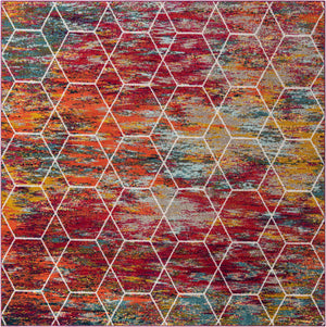 Multicolor 10' x 10' Trellis Frieze Square Area Rug Geometric Modern Unique Stain Resistant Easy Clean Carpet for Living, Dining, Bedrooms, Office for Sale at Rug Engine
