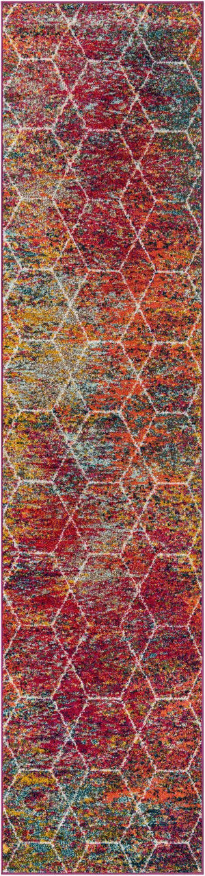 Multicolor 2' x 11' Trellis Frieze Runner Area Rug Geometric Modern Unique Stain Resistant Easy Clean Carpet for Living, Dining, Bedrooms, Office for Sale at Rug Engine