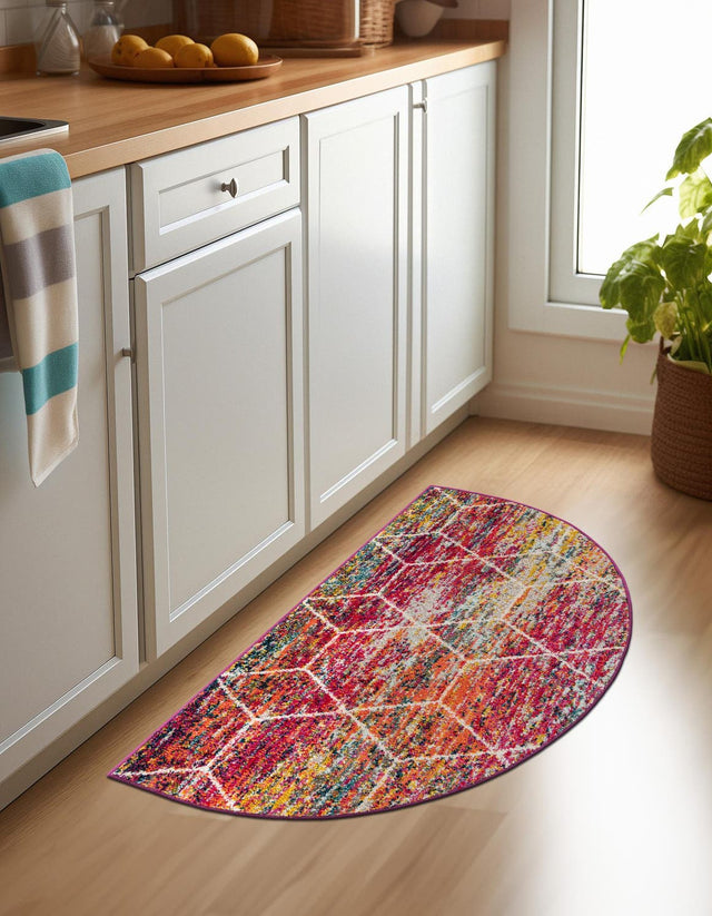 Multicolor 3' 1 x 6' 1 Trellis Frieze Hearth Half-Round Semicircle Area Rug Geometric Modern Unique Stain Resistant Easy Clean Carpet for Living, Dining, Bedrooms, Office for Sale at Rug Engine