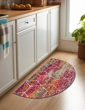 Multicolor 2' 7 x 4' 1 Trellis Frieze Hearth Half-Round Semicircle Area Rug Geometric Modern Unique Stain Resistant Easy Clean Carpet for Living, Dining, Bedrooms, Office for Sale at Rug Engine