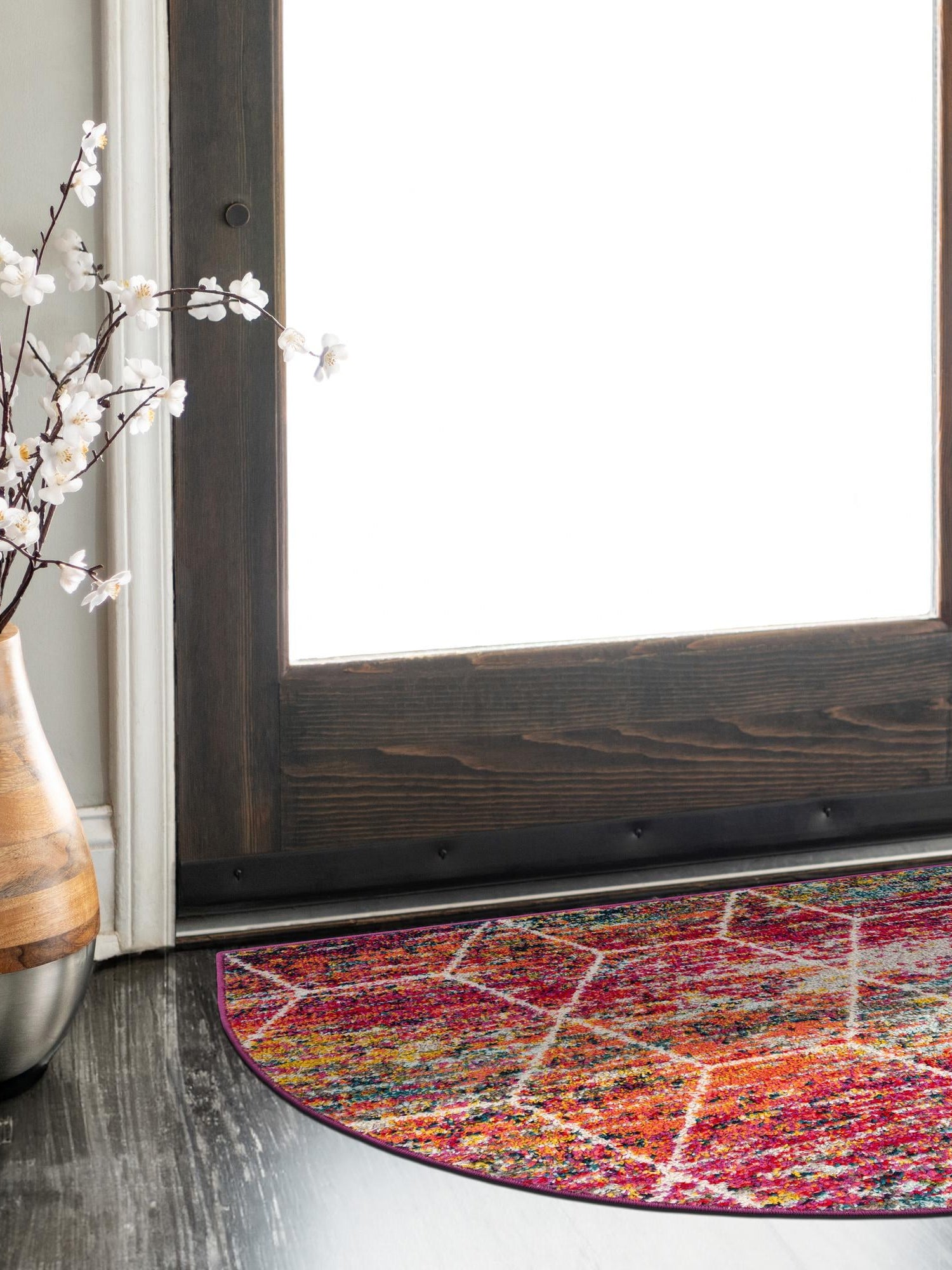 Multicolor 3' 1 x 6' 1 Trellis Frieze Hearth Half-Round Semicircle Area Rug Geometric Modern Unique Stain Resistant Easy Clean Carpet for Living, Dining, Bedrooms, Office for Sale at Rug Engine