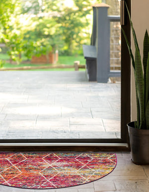 Multicolor 2' 7 x 4' 1 Trellis Frieze Hearth Half-Round Semicircle Area Rug Geometric Modern Unique Stain Resistant Easy Clean Carpet for Living, Dining, Bedrooms, Office for Sale at Rug Engine