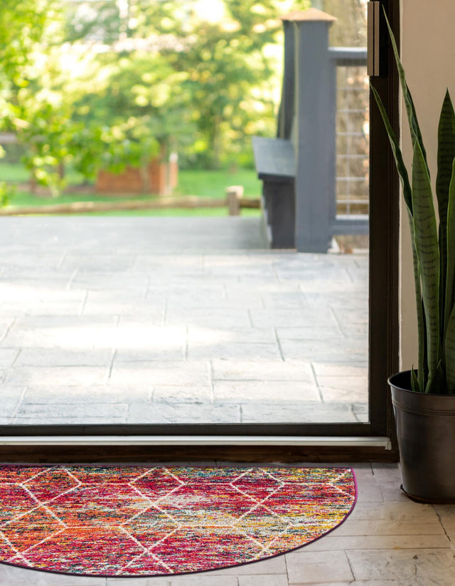 Multicolor 2' 7 x 4' 1 Trellis Frieze Hearth Half-Round Semicircle Area Rug Geometric Modern Unique Stain Resistant Easy Clean Carpet for Living, Dining, Bedrooms, Office for Sale at Rug Engine