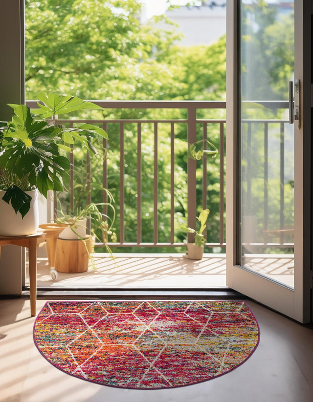 Multicolor 2' 7 x 4' 1 Trellis Frieze Hearth Half-Round Semicircle Area Rug Geometric Modern Unique Stain Resistant Easy Clean Carpet for Living, Dining, Bedrooms, Office for Sale at Rug Engine