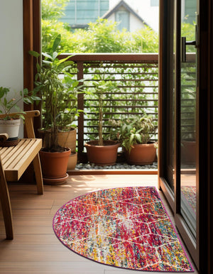 Multicolor 3' 1 x 6' 1 Trellis Frieze Hearth Half-Round Semicircle Area Rug Geometric Modern Unique Stain Resistant Easy Clean Carpet for Living, Dining, Bedrooms, Office for Sale at Rug Engine