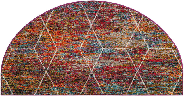 Multicolor 3' 1 x 6' 1 Trellis Frieze Hearth Half-Round Semicircle Area Rug Geometric Modern Unique Stain Resistant Easy Clean Carpet for Living, Dining, Bedrooms, Office for Sale at Rug Engine
