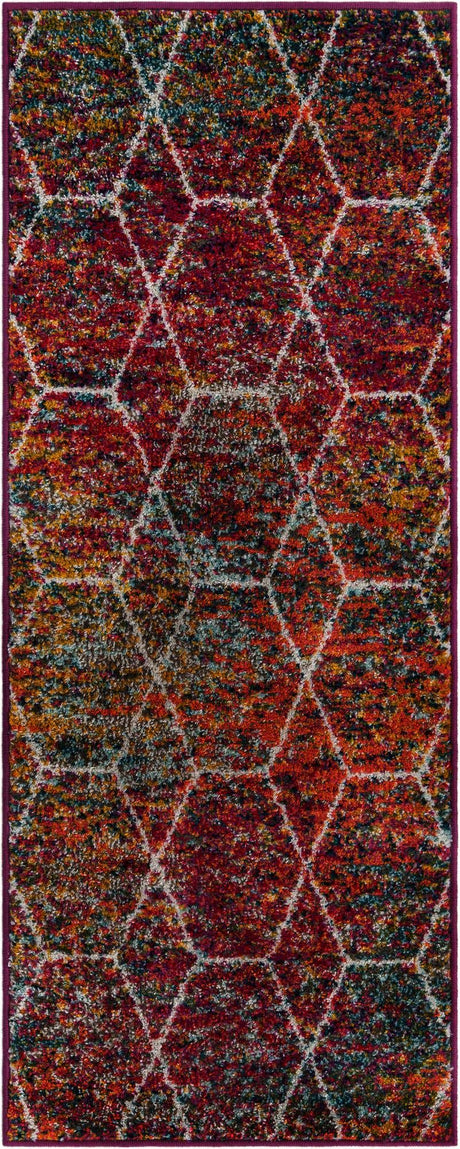 Multicolor 2' x 5' 1 Trellis Frieze Runner Area Rug Geometric Modern Unique Stain Resistant Easy Clean Carpet for Living, Dining, Bedrooms, Office for Sale at Rug Engine